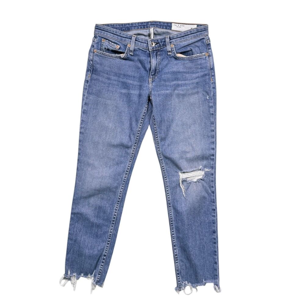 Rag & Bone Dre Jeans Womens 26 Dobbie Low Rise Slim Boyfriend Distressed Raw Hem